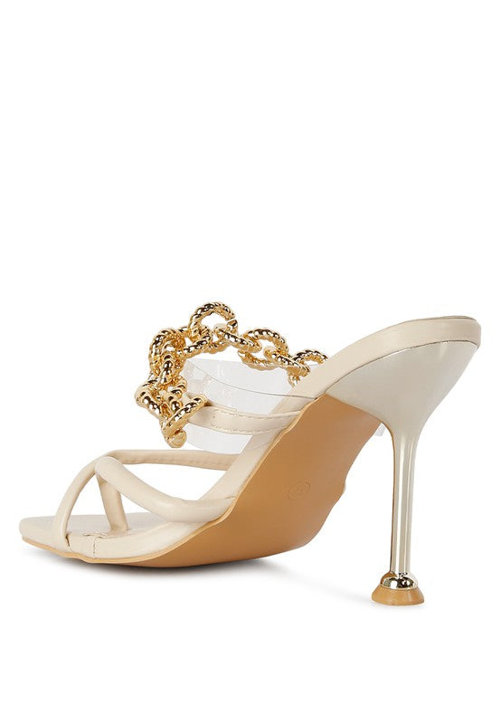 Link Chain Embellished Heel Sandals