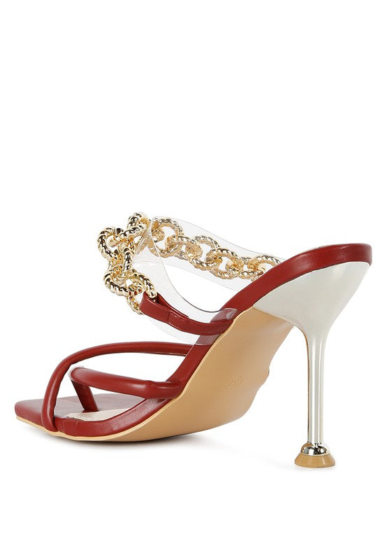 Link Chain Embellished Heel Sandals