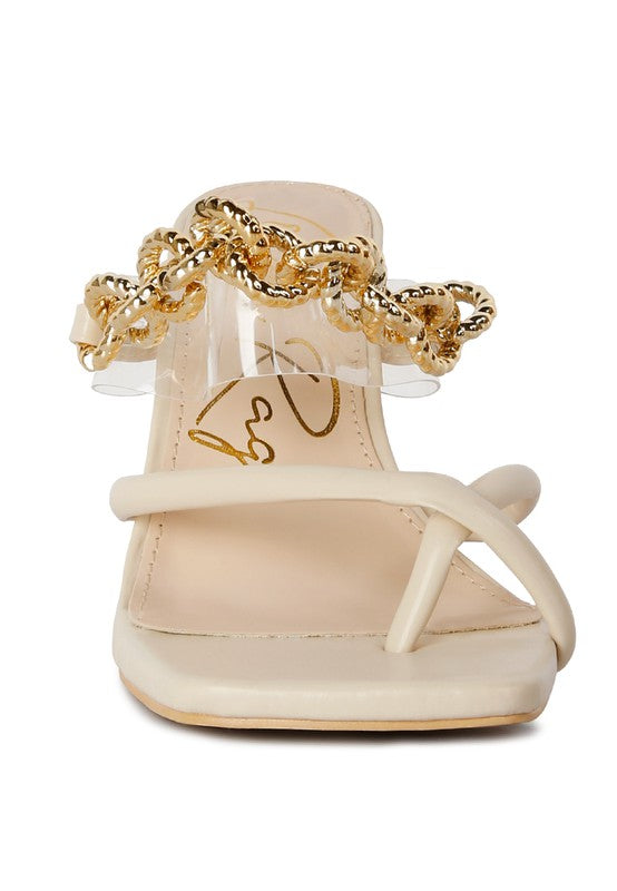 Link Chain Embellished Heel Sandals