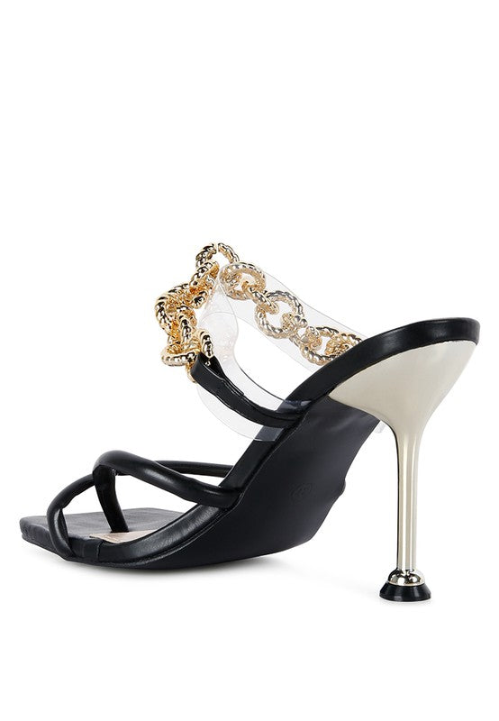 Link Chain Embellished Heel Sandals