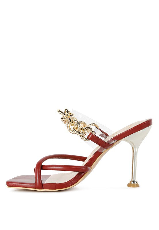 Link Chain Embellished Heel Sandals