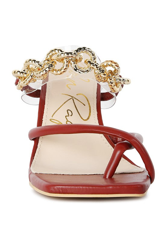 Link Chain Embellished Heel Sandals