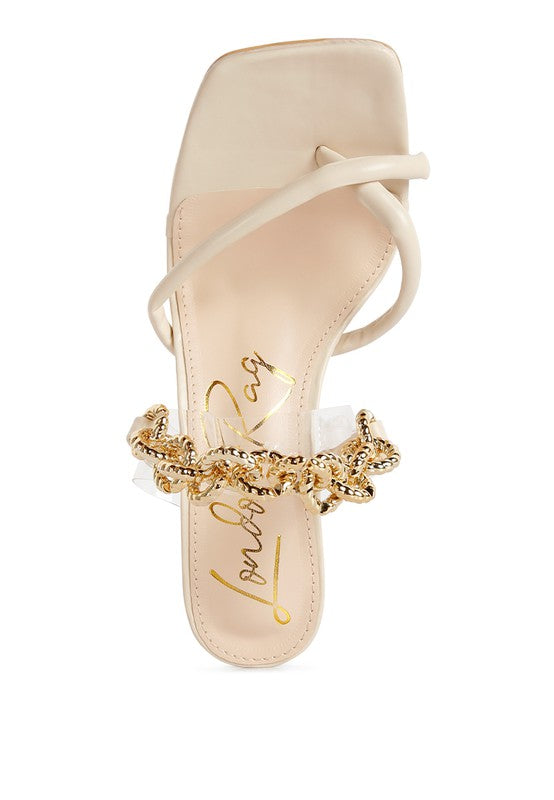 Link Chain Embellished Heel Sandals