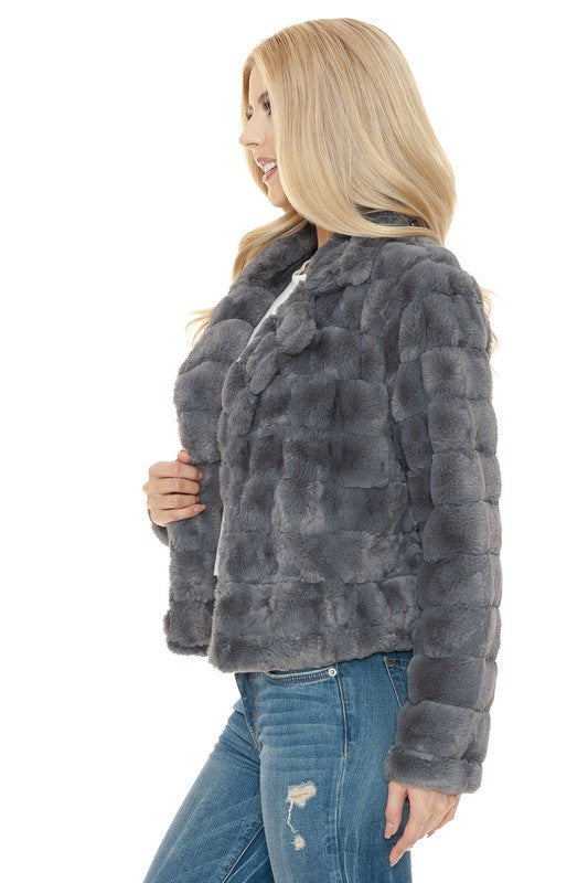 Grooved Faux Fur Jacket