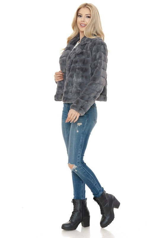Grooved Faux Fur Jacket