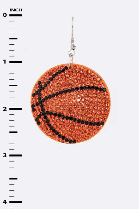 Pave Rhinestone Basketball Drop Earrings