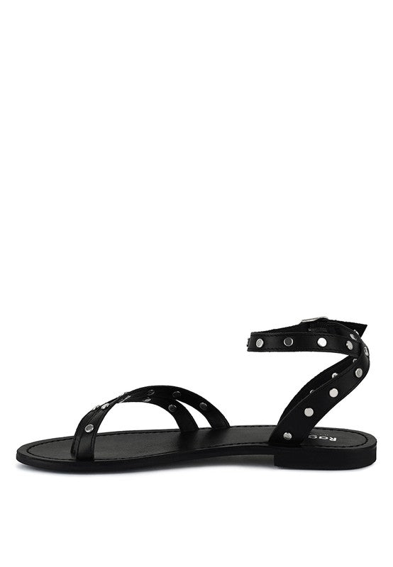 Embellished Round Stud Flat Sandal