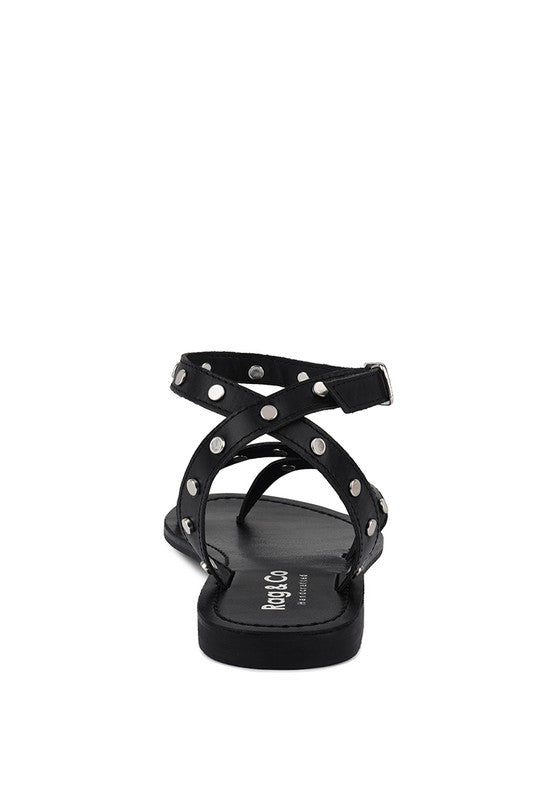 Embellished Round Stud Flat Sandal