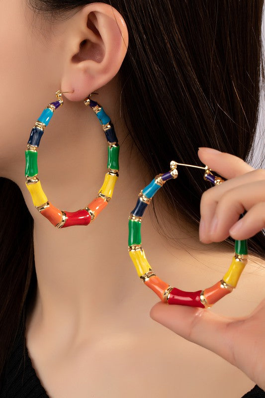 Bamboo-Shaped Hoop Earrings
