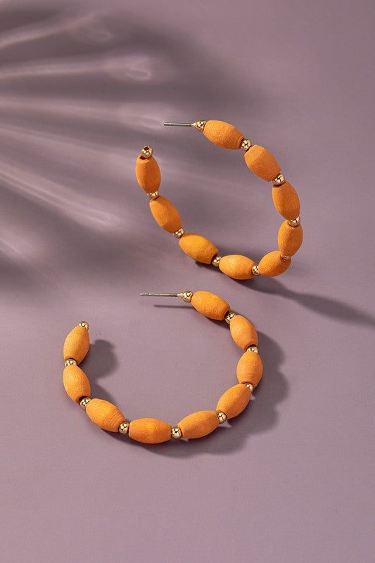 Wood Beaded Hoop Earrings