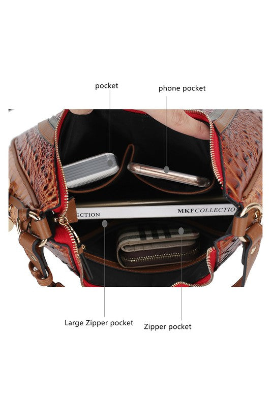 Faux Crocodile-Embossed Handbag