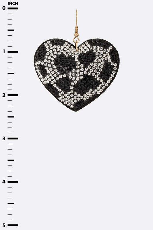 Black-Tone Crystal Heart Earrings