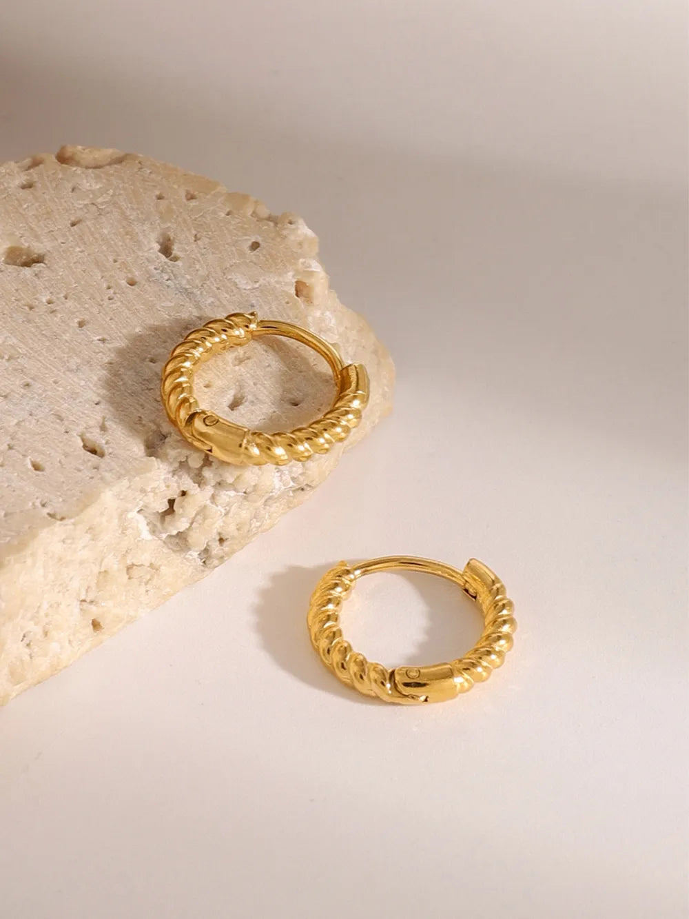 18K Gold-Plated Stainless Steel Huggie Earrings - alternate earring view