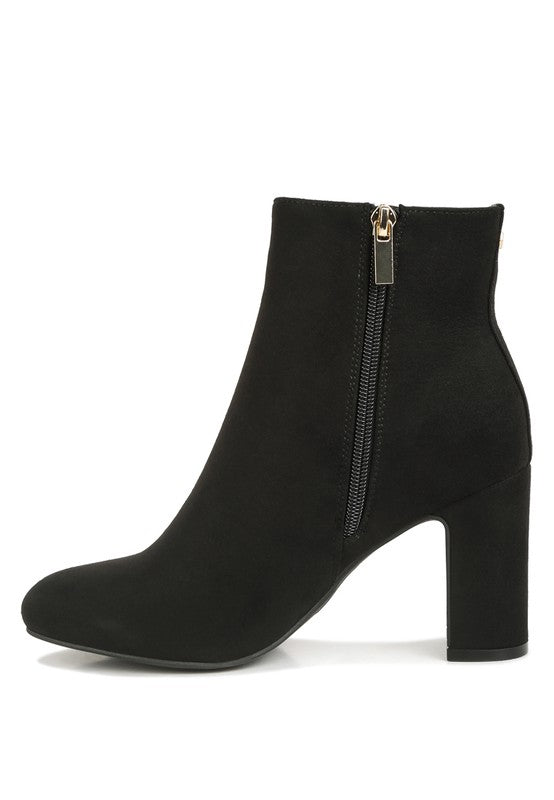 Microfiber Block Ankle Boots