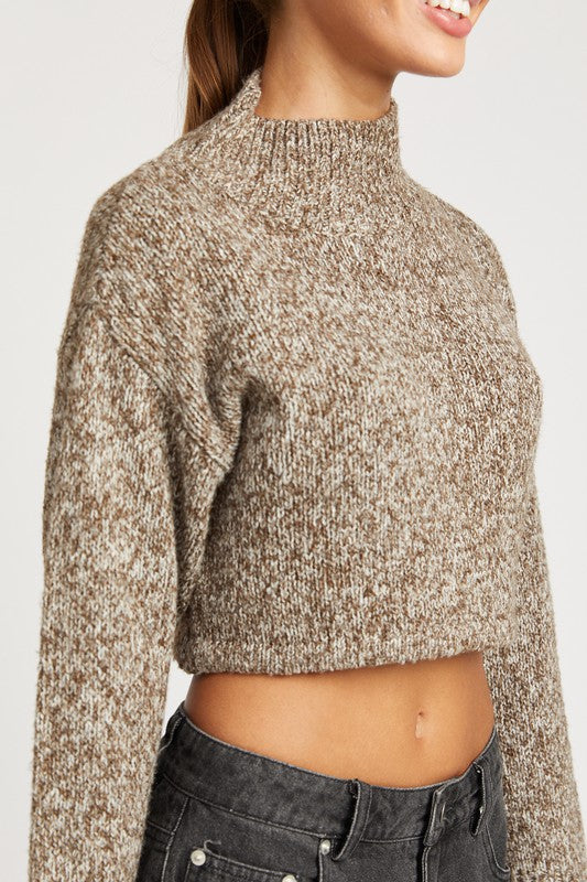 High Collar Knitted Cropped Sweater