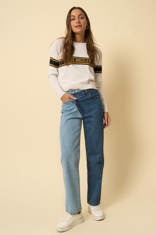 Crossover-Waist Bootcut Pants
