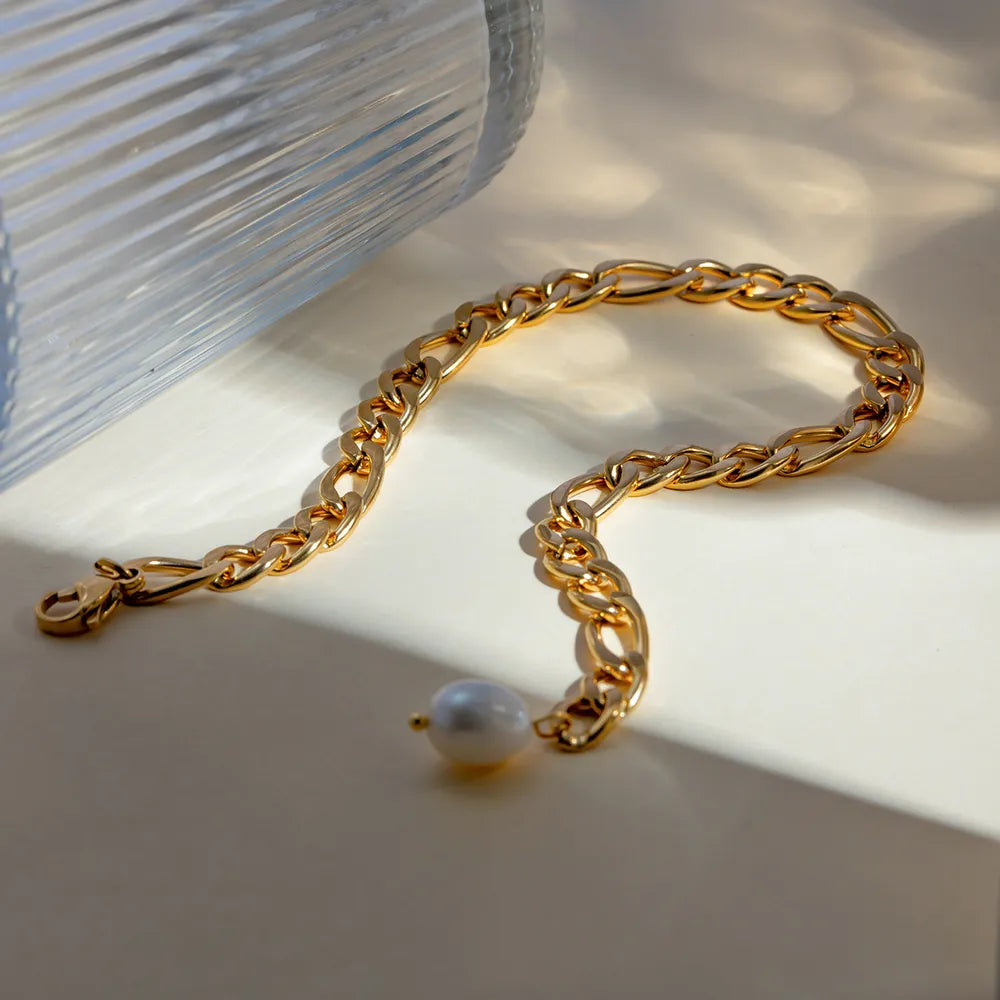 Stainless Steel Chain Pearl Anklet Bracelet - alternate jewelry view