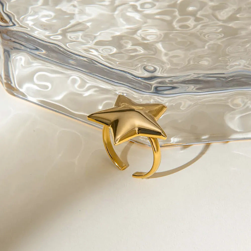 18K Gold-Plated Stainless Steel Star Ring - alternate ring view
