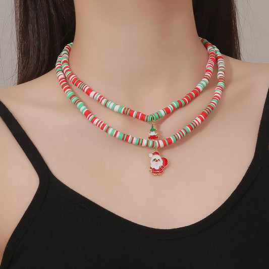 Alloy Christmas Necklace with Santa and Christmas Tree Pendant - alternate necklace view