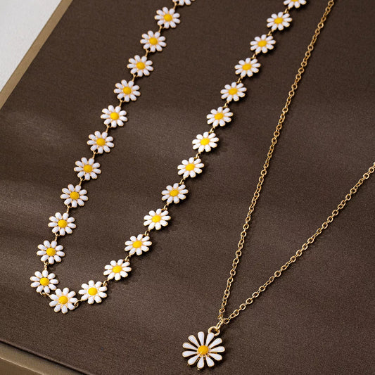 2 Piece 18K Gold-Plated Daisy Necklace - alternate necklace view