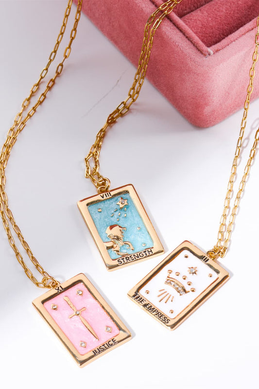 Tarot Card Pendant Copper Necklace in Blush Pink - women's pendant necklace