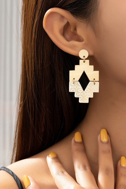 Wooden Color-Block Drop Earrings