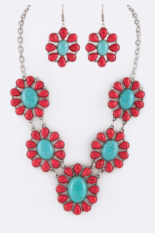 Stone Bib Necklace Set