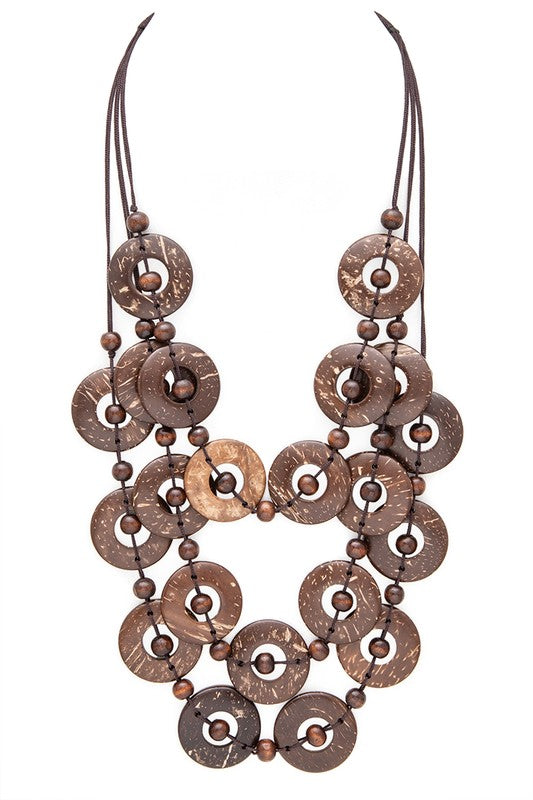 Wooden Disk Layered Necklace