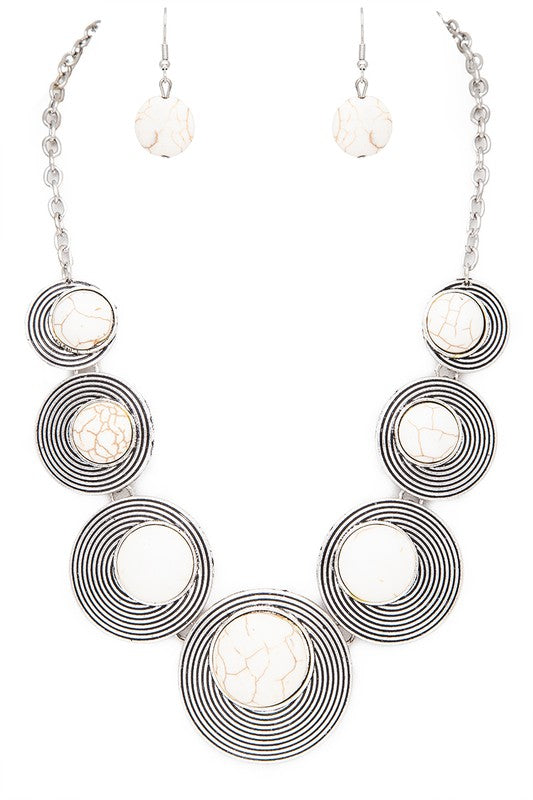 Round Stone Bib Necklace Set