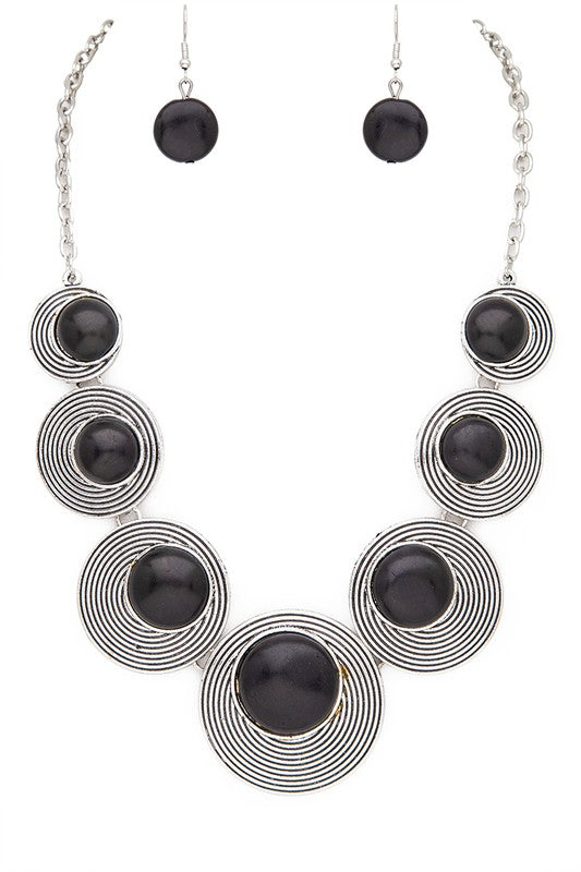 Round Stone Bib Necklace Set