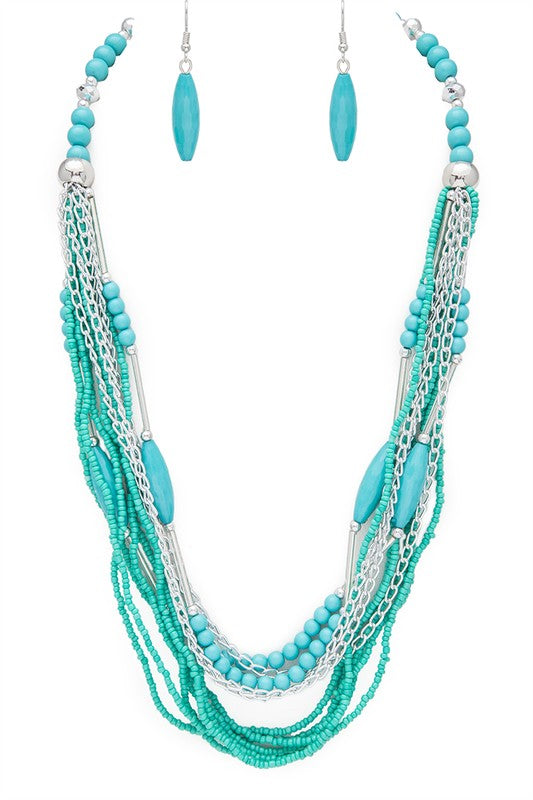 Beaded Layered Statement Necklace Set