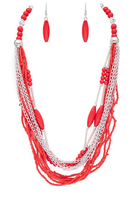 Beaded Layered Statement Necklace Set