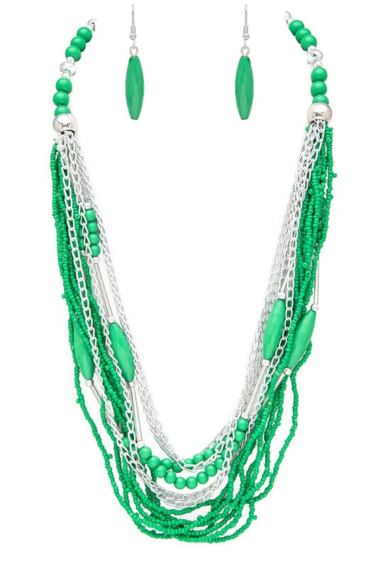 Beaded Layered Statement Necklace Set