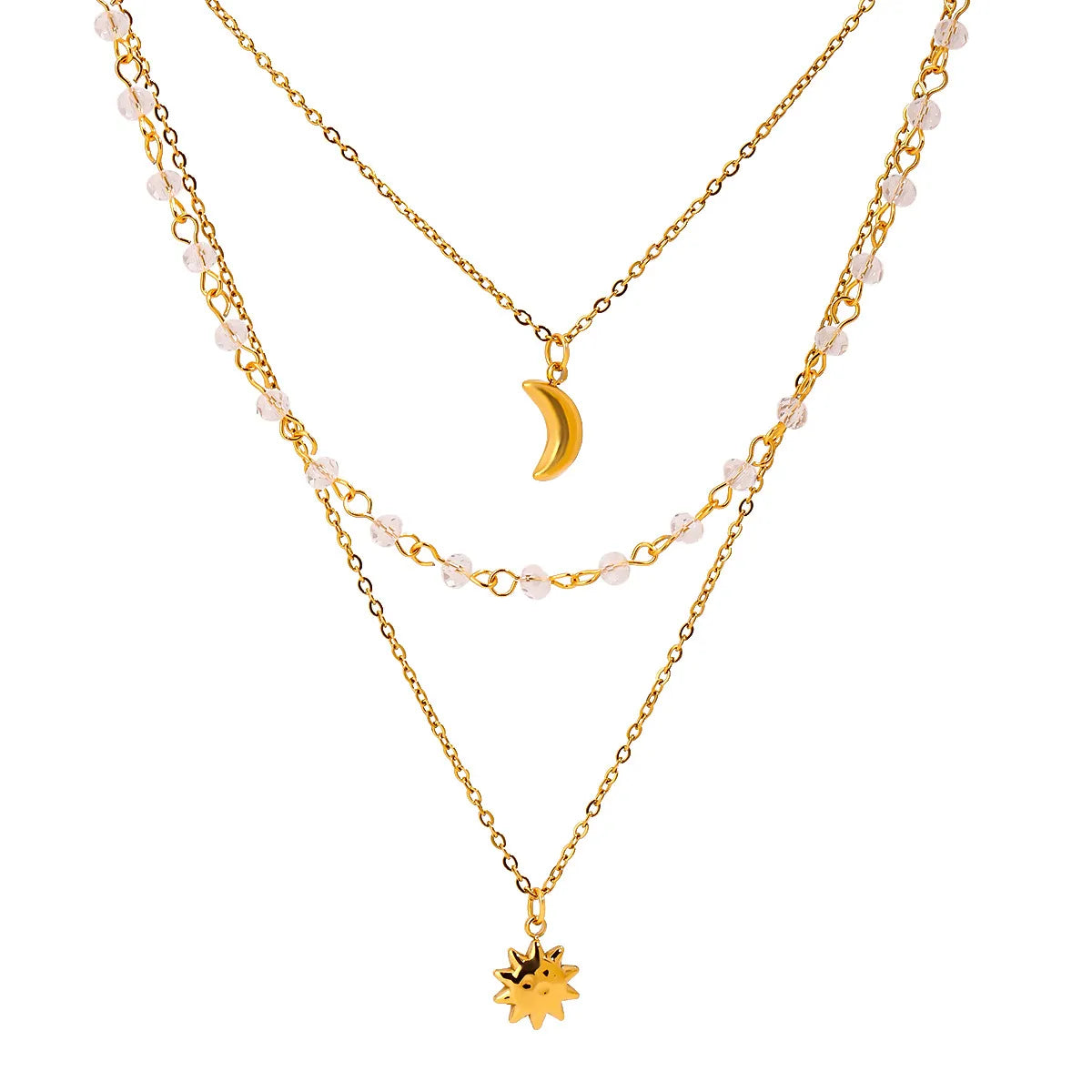 18K Gold-Plated Layered Moon Sun Pendant Necklace - alternate necklace view