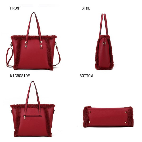 Faux Fur Tote Handbag