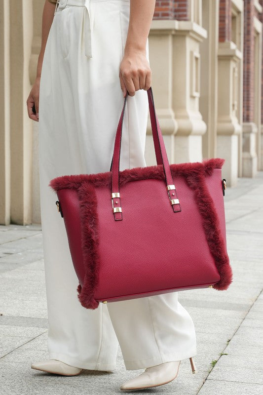 Faux Fur Tote Handbag