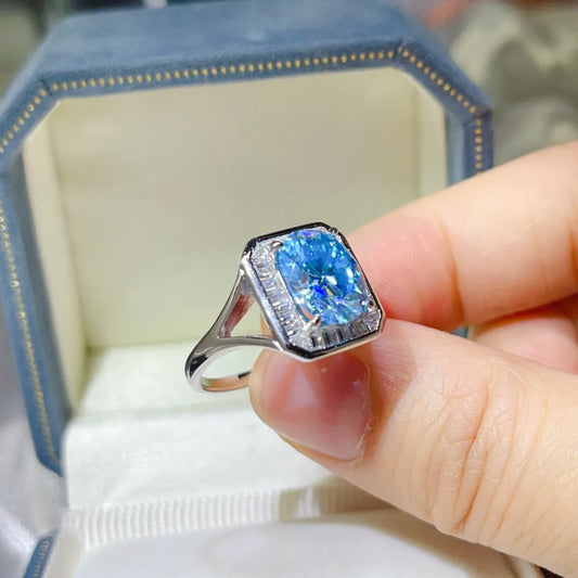 3 Carat Moissanite Square Ring in Light Blue - women's ring