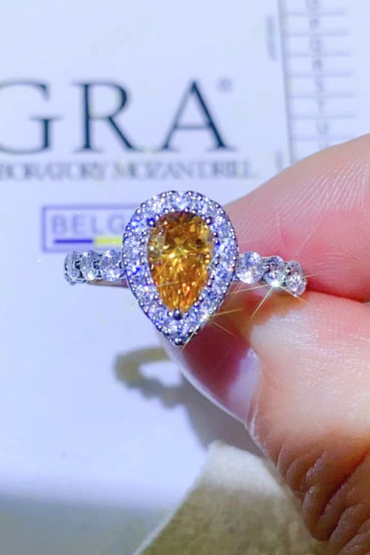 1 Carat Moissanite Contrast Teardrop Ring in Gold - women's ring