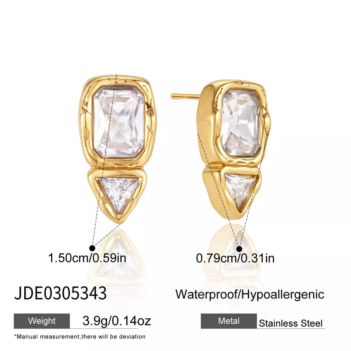 18K Gold-Plated Alloy Zircon Stud Earrings - alternate earring view