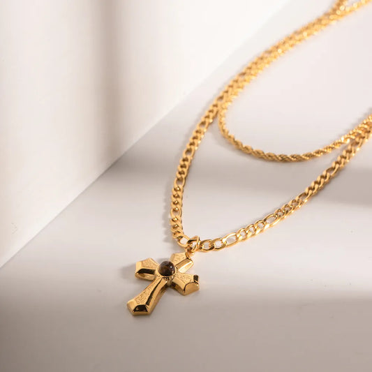 18K Gold-Plated Double Layered Cross Necklace - alternate necklace view