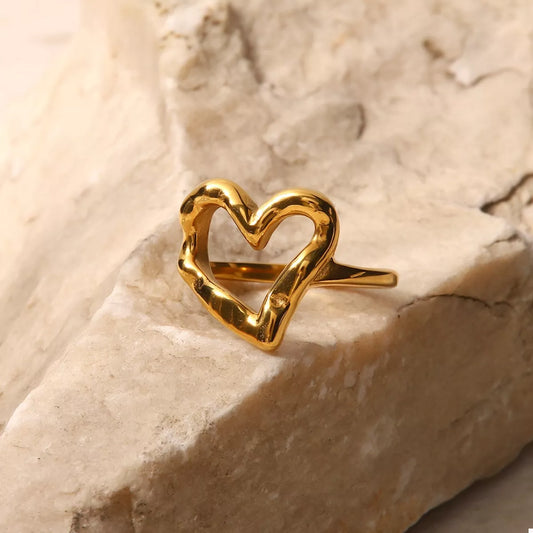 18K Gold-Plated Heart Ring in Gold - women's ring
