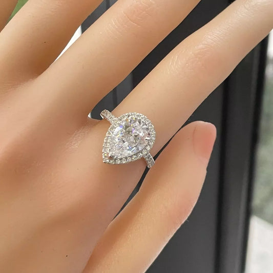 4 Carat Sterling Silver Moissanite Teardrop Ring in Silver - women's ring