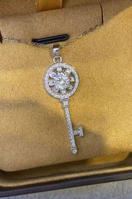 1 Carat Moissanite Platinum-Plated Key Pendant Necklace - alternate necklace view