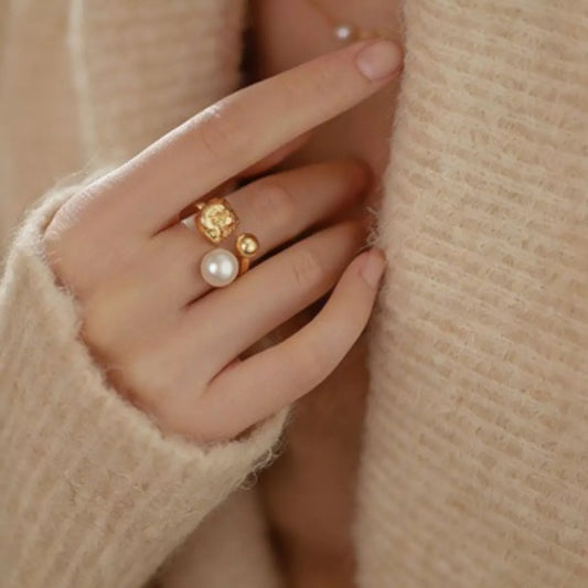 18K Gold-Plated Pearl Open Ring - alternate ring view
