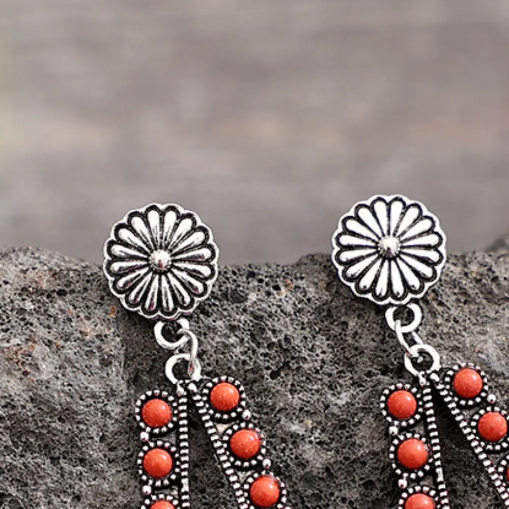 Alloy Beaded Teardrop Earrings - alternate earring view