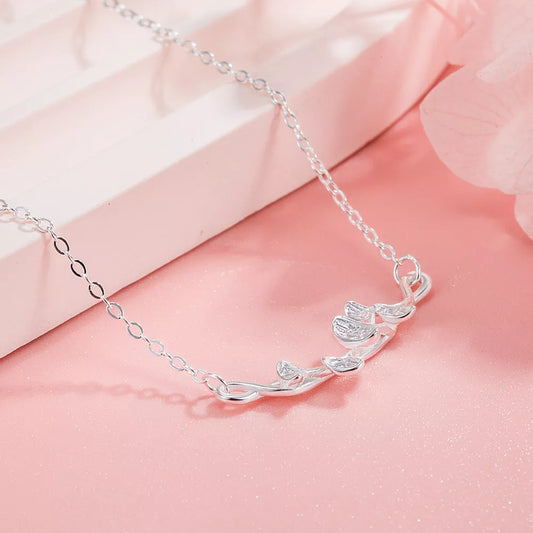 Sterling Silver Ginkgo Leaf Necklace - alternate necklace view