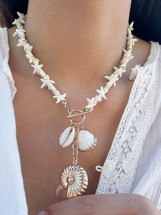 Starfish Shell Pendant Necklace - alternate necklace view