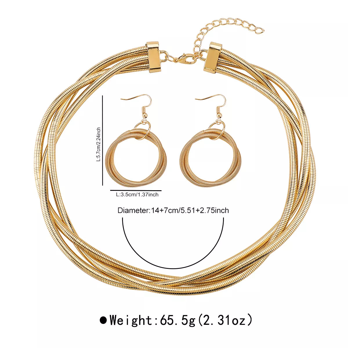 Multi-Layered Earrings and Necklace Set - alternate necklace view