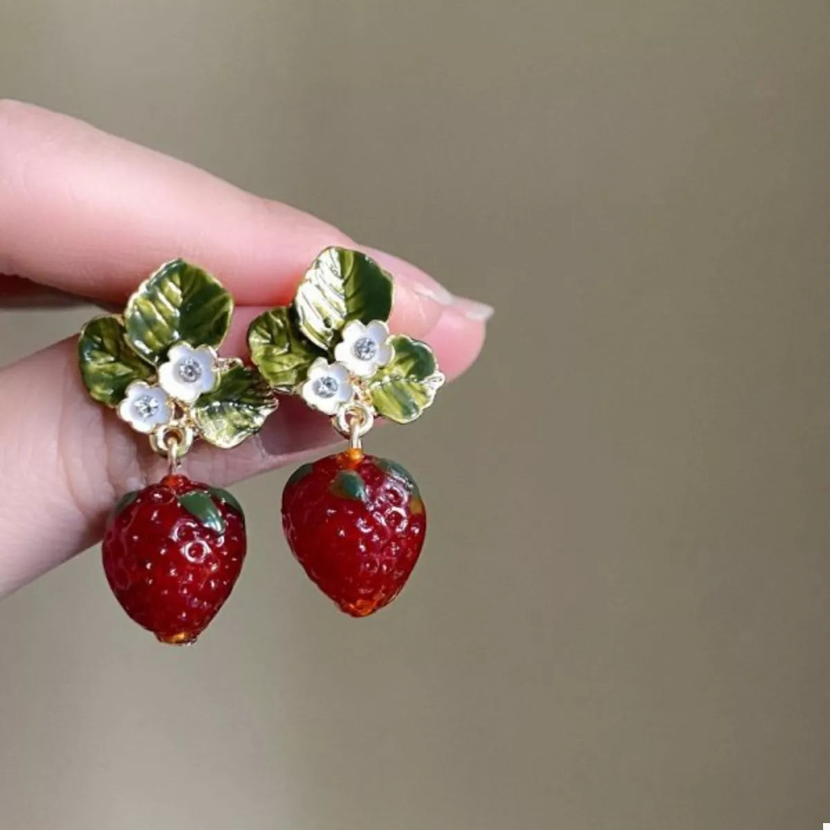 Strawberry Dangle Earrings - alternate earring view