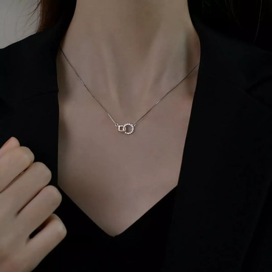 Sterling Silver Zircon Geometric Necklace - alternate necklace view